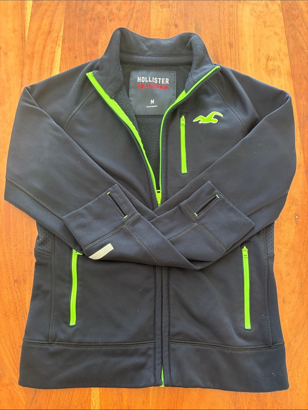 Hollister black Zip-Up Jacket with Neon Green Trim